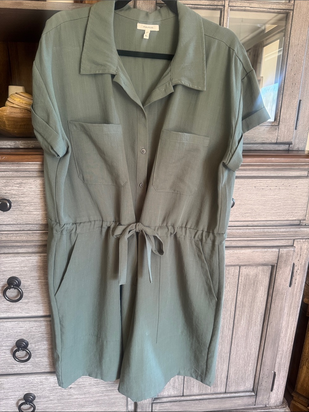 Maurices Olive Green Short Sleeve Drawstring Romper